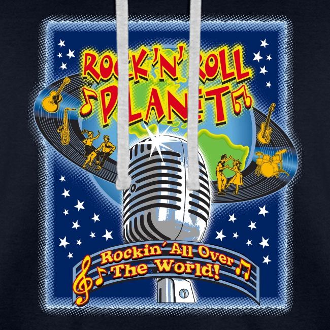 Rock'n'Roll Planet Full Color Retro Tee Design