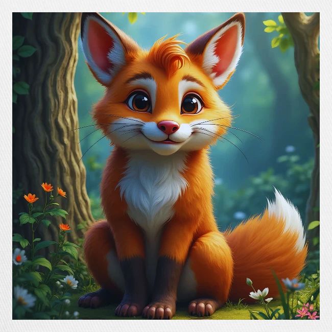 Magical fantasy fox in enchanted forest scene