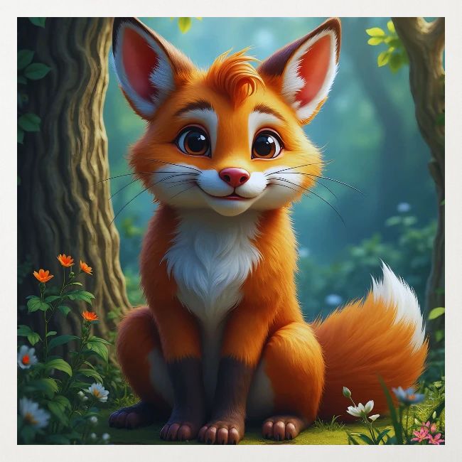 Magical fantasy fox in enchanted forest scene