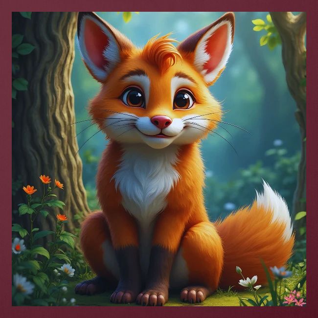 Magical fantasy fox in enchanted forest scene