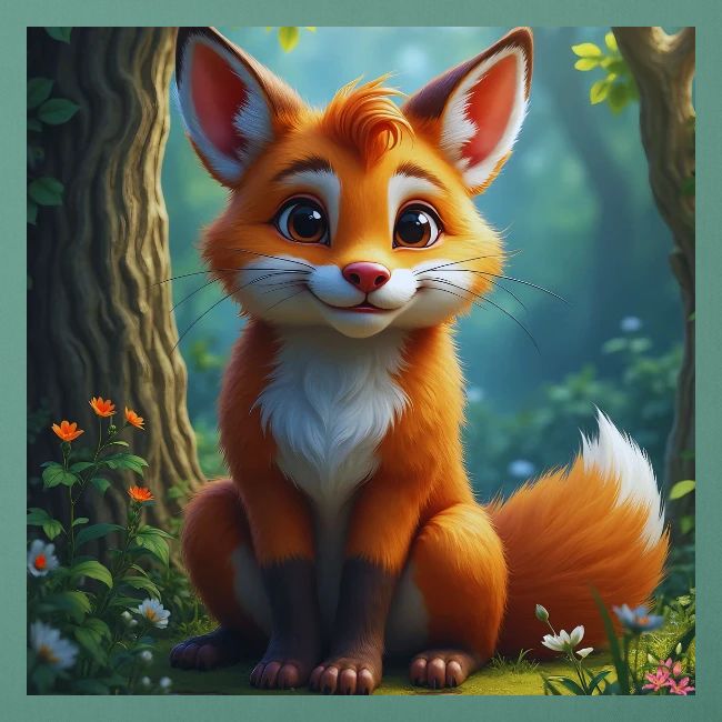 Magical fantasy fox in enchanted forest scene