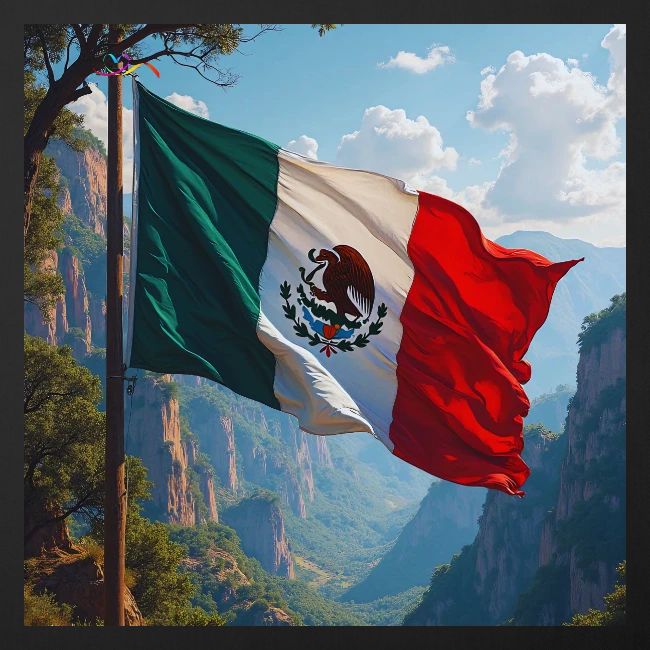 Mexican Flag in Mountain Nature Landscape