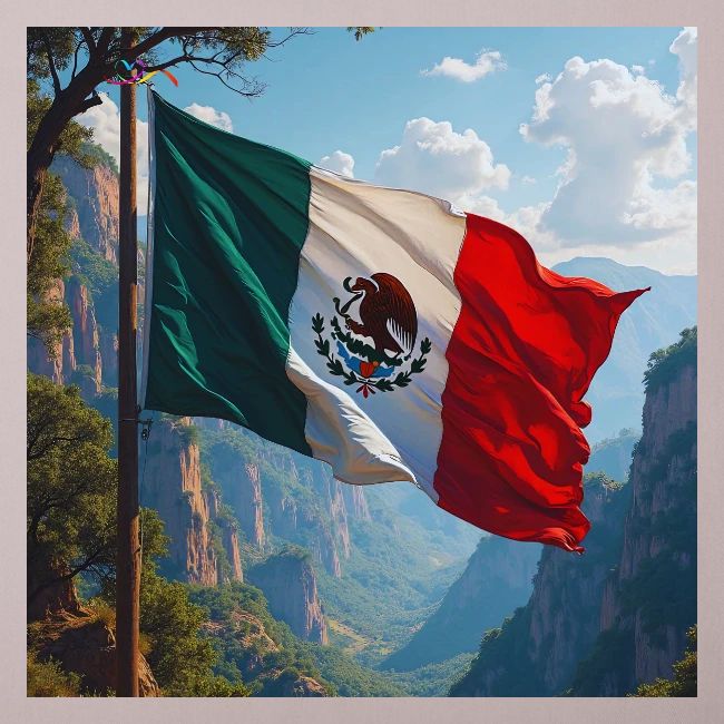 Mexican Flag in Mountain Nature Landscape