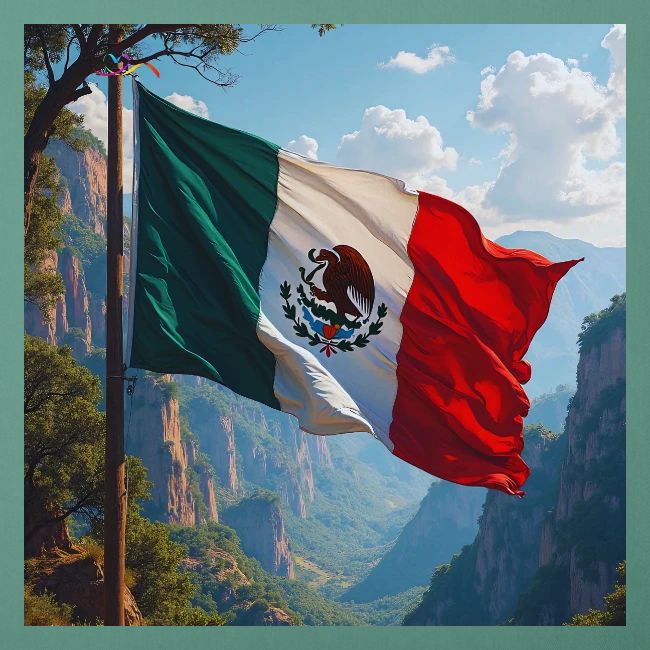 Mexican Flag in Mountain Nature Landscape