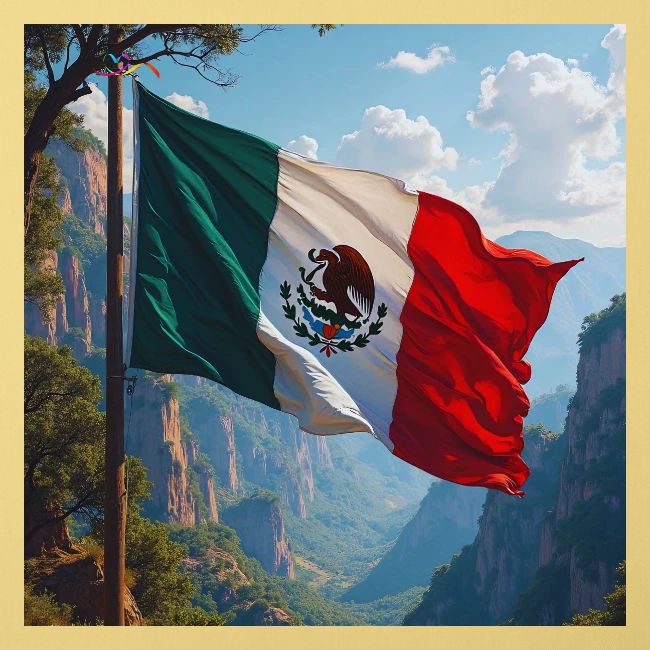 Mexican Flag in Mountain Nature Landscape