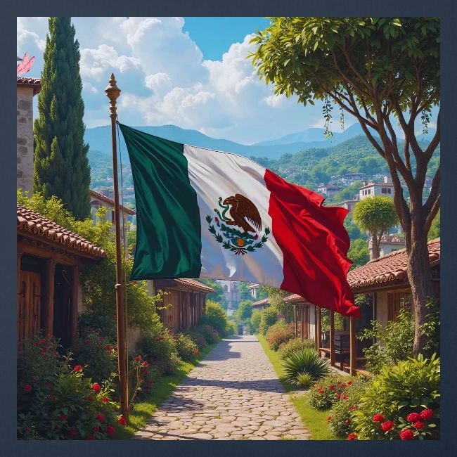 Mexican flag surrounded by nature and magic town