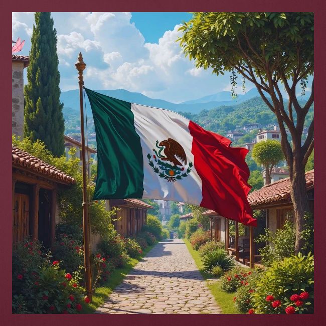 Mexican flag surrounded by nature and magic town