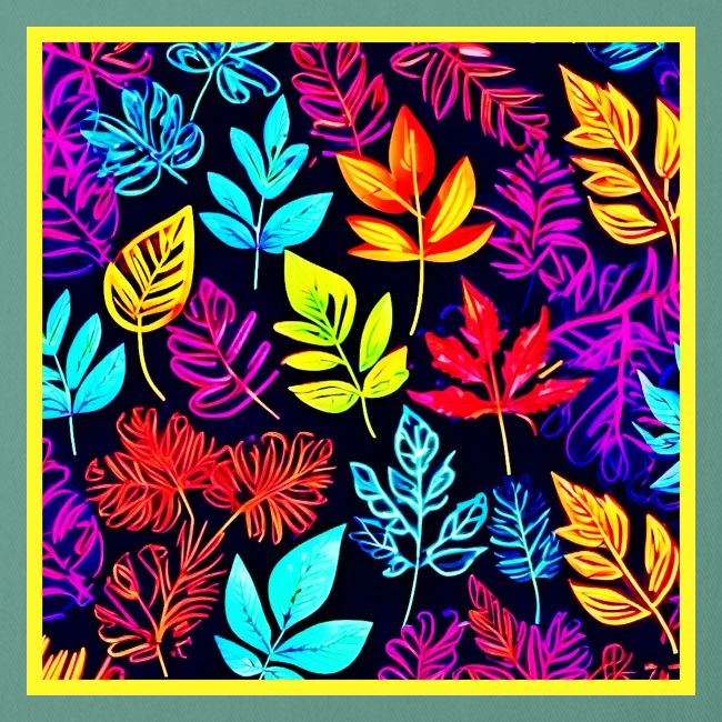 Color Burst: Neon Leaves in Intricate Pattern