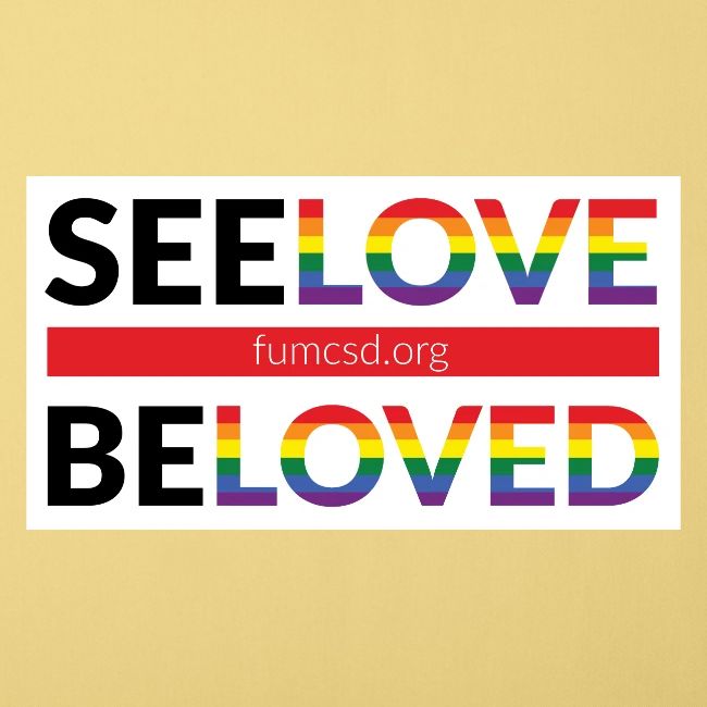 FUMCSD See Love, Be Loved: white design background