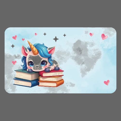 Sweet white unicorn with books and pink hearts - Panoramic Mug