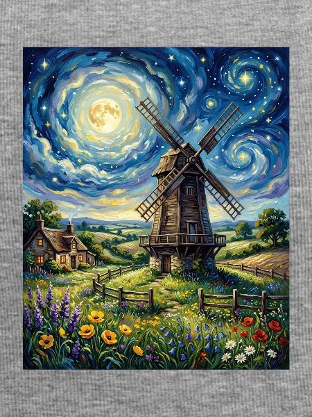 Moonlit Windmill in Bloom