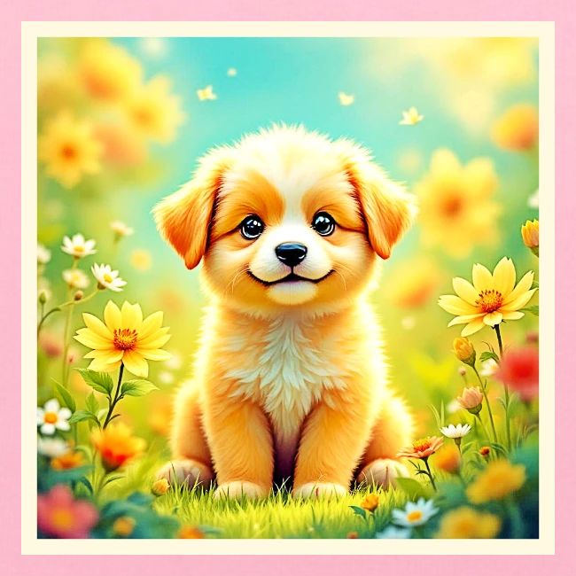 Cute Puppy Flower Art