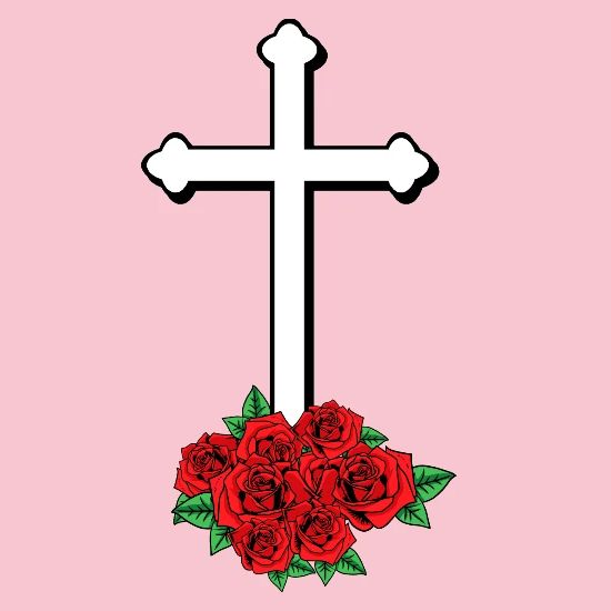 cross with roses drawing