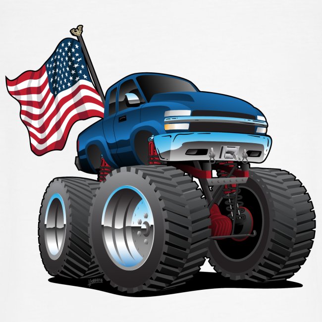 Monster Pickup Truck with USA Flag Cartoon