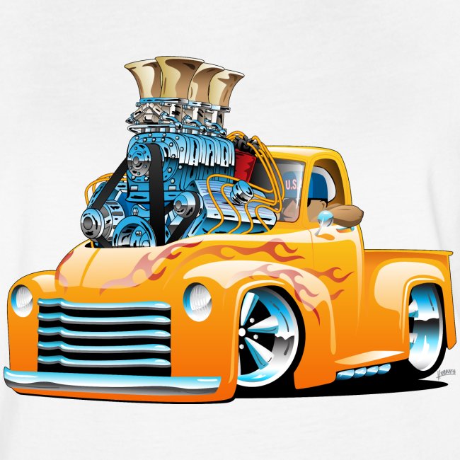 American Classic Hot Rod Pickup Truck Cartoon