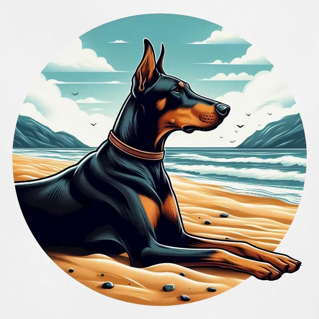 Doberman Laying on the Beach