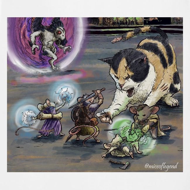 Mice warriors fighting a cat
