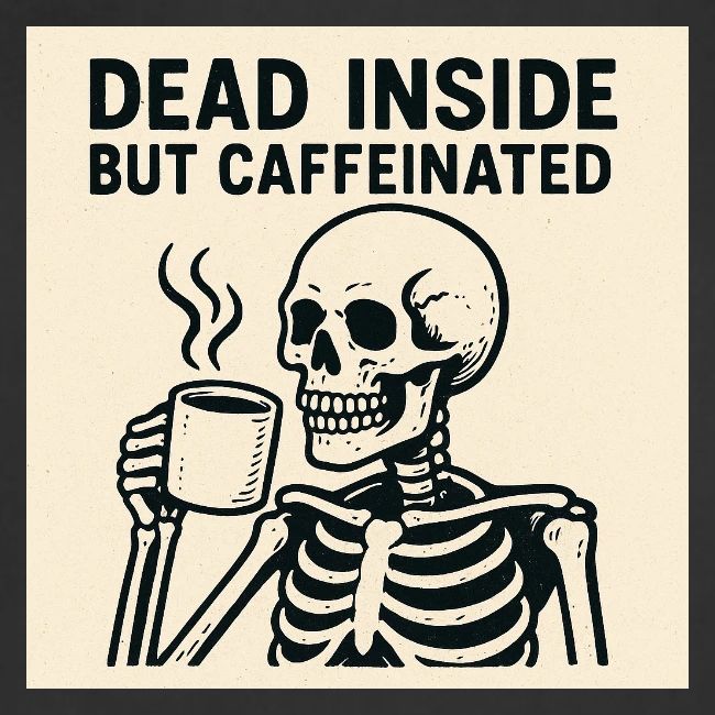 Skeleton Sipping Coffee