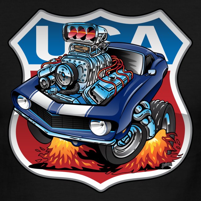 USA Classic Muscle Car Pride Cartoon Illustration