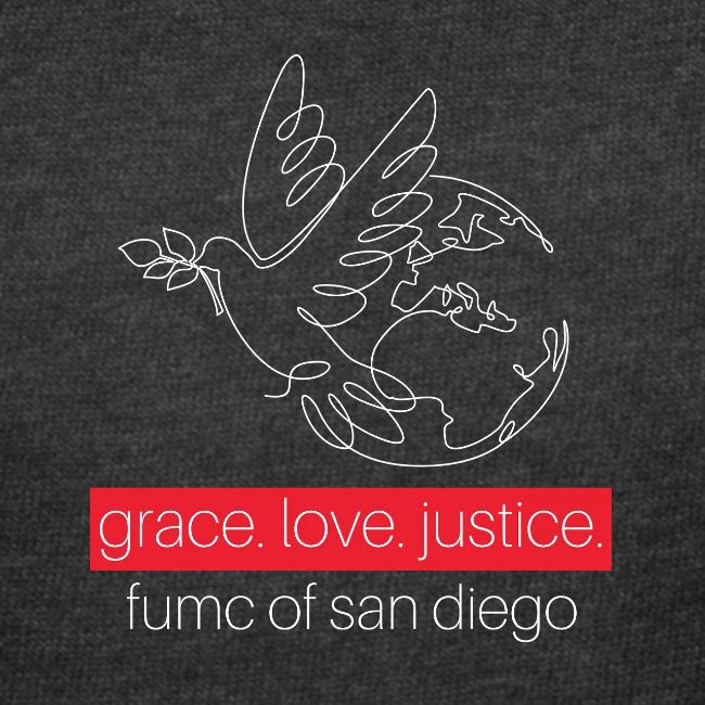 Grace. Love. Justice.- dove and earth graphic