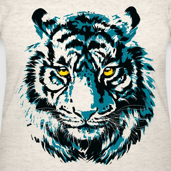 Colorful Turquoise Tiger Head Portrait Drawing
