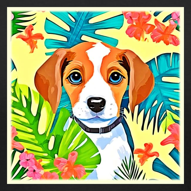 Bright Dog with Flowers