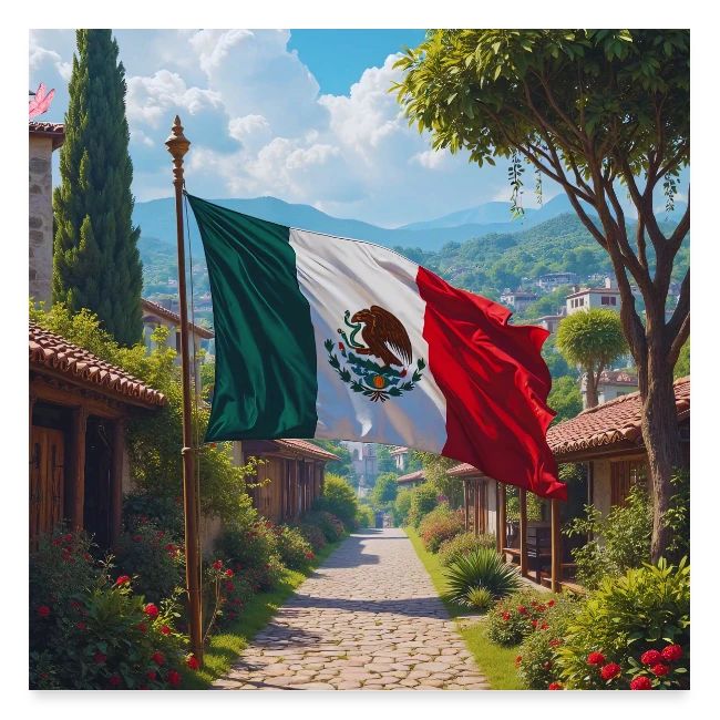 Mexican flag surrounded by nature and magic town
