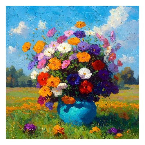 Floral Breeze in Blue - Poster 24x24