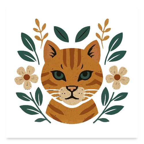 Rustic Floral Cat Tee - Poster 24x24