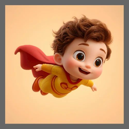 Cute Cartoon Superhero Toddler Flying Wall Print - Poster 24x24