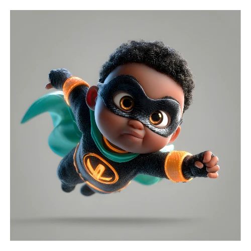 Playful Cartoon Toddler Superhero Flying - Poster 24x24