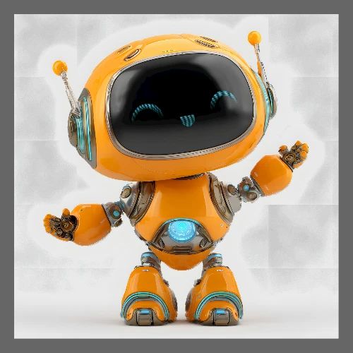Joyful Cartoon Yellow Robot Standing Wall Print - Poster 24x24