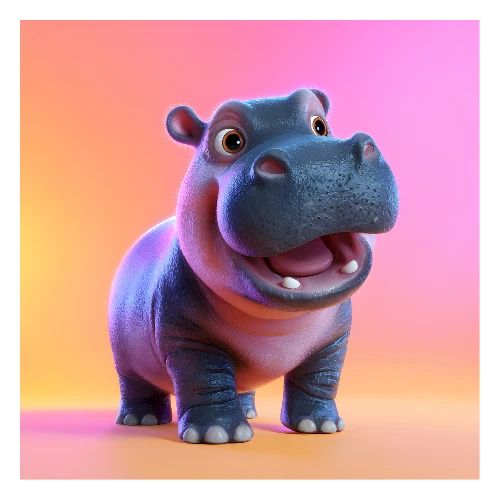 Cute Cartoon Hippopotamus Standing Wall Print - Poster 24x24