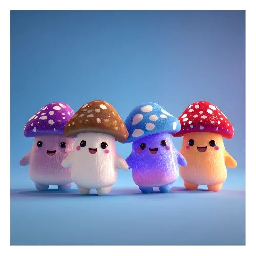 Enchanted Mushroom Quartet - Poster 24x24