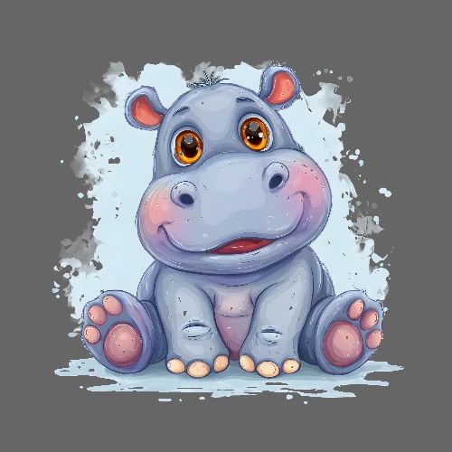 Happy Baby Hippo - Poster 24x24