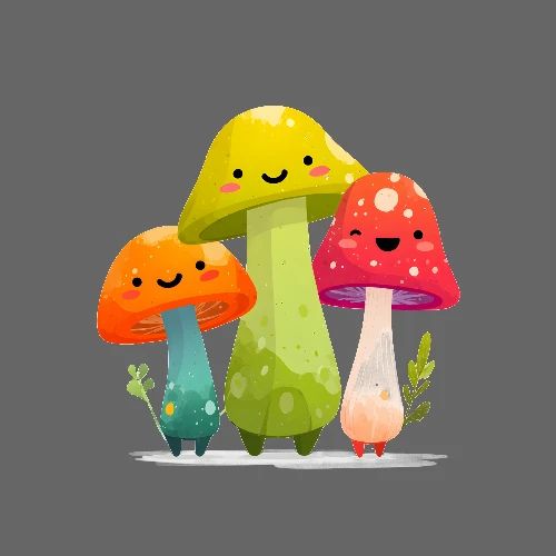 Colorful Mushroom Friends - Poster 24x24