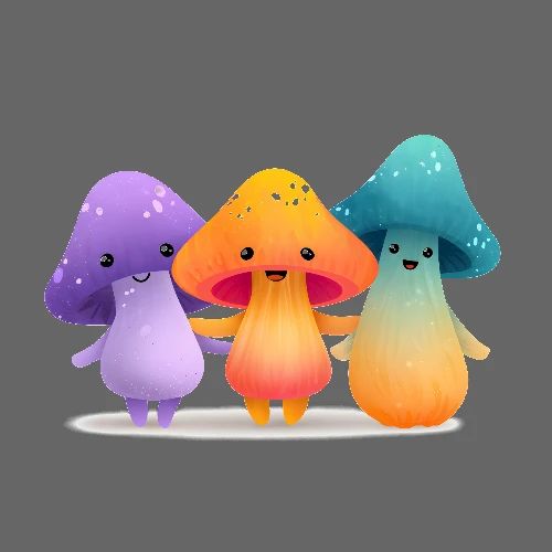 Cheerful Mushroom Friends - Poster 24x24
