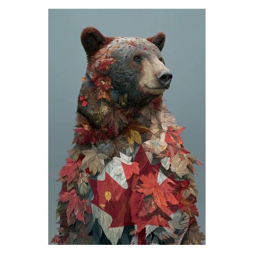 Canada: Leaves & Bear - Poster 8x12