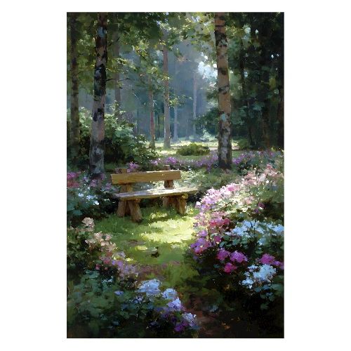 Digital Painting: Floral Bench Bliss - Poster 8x12