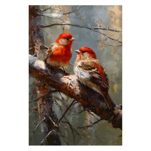 Digital Painting: Crimson-Throated Companions - Poster 8x12