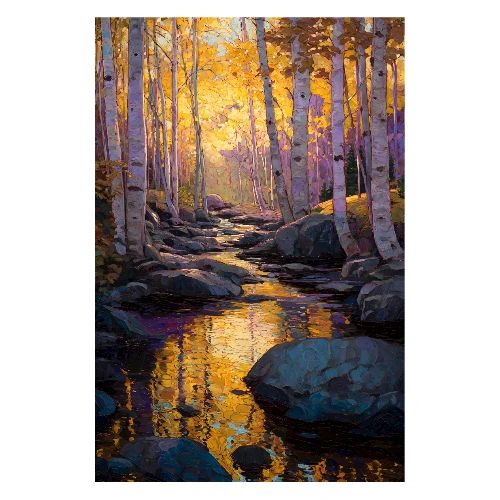 Digital Painting: Echoes of a Golden Stream - Poster 8x12