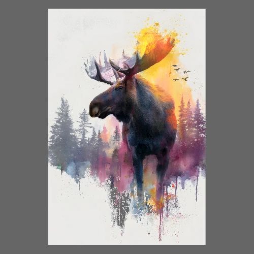 Moose: Aquarelle Wilderness - Poster 8x12