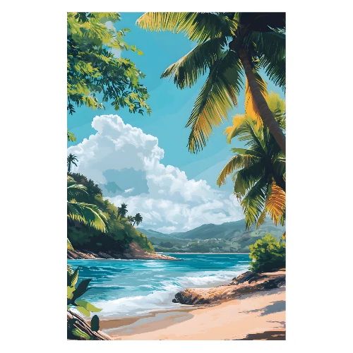 Digital Painting: Tropical beach on a sunny day - Poster 8x12