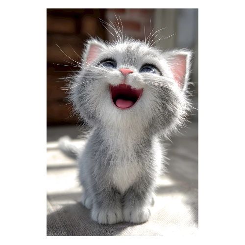 Meowing Grey Kitten - Poster 8x12