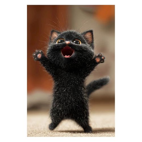 Playful Black Kitten - Poster 8x12
