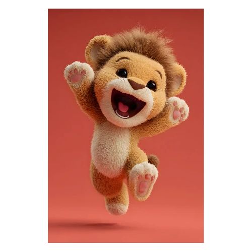 Young happy lion jumping - Poster 8x12