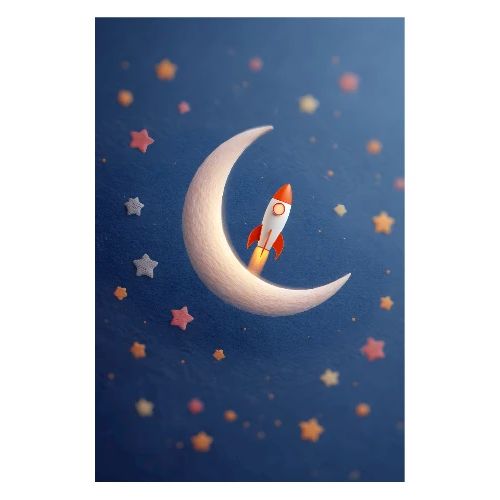 Rocket to the Crescent Moon - Poster 8x12