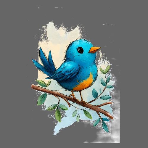 Blue and Orange Forest Bird - Poster 8x12