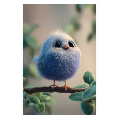 Shy Blue Bird on a Branch - Poster 8x12