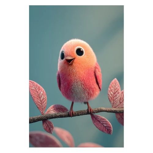 Pink and Orange Bird with Charm - Poster 8x12